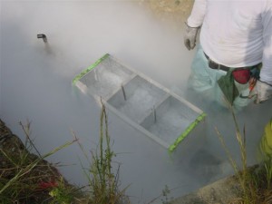 凍結用ボックス内、液体窒素注入